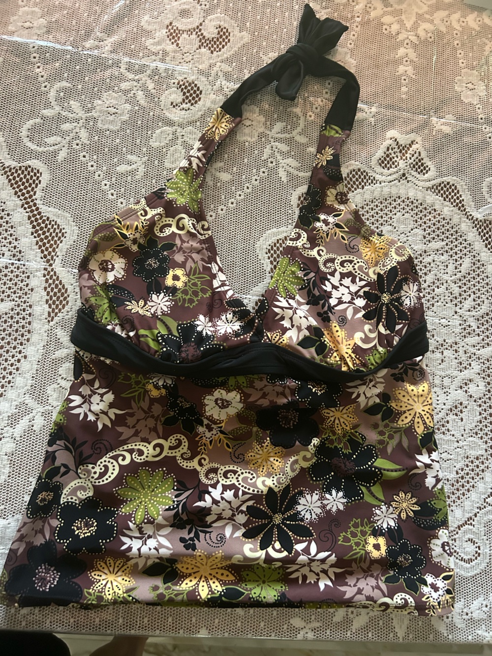 Floral Print Swim Top with Black Trim size Large